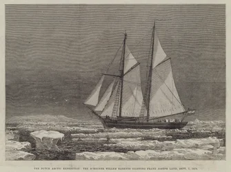A expedição holandesa ao Ártico, a escuna Willem Barents avistando Franz Joseph Land, 7 de setembro de 1879